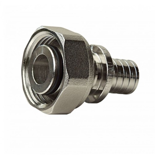 Соединитель латунный Дн 20-3/4" никелированный для PE-X труб под евроконус с накидной гайкой RAUTITAN Rehau в Перми