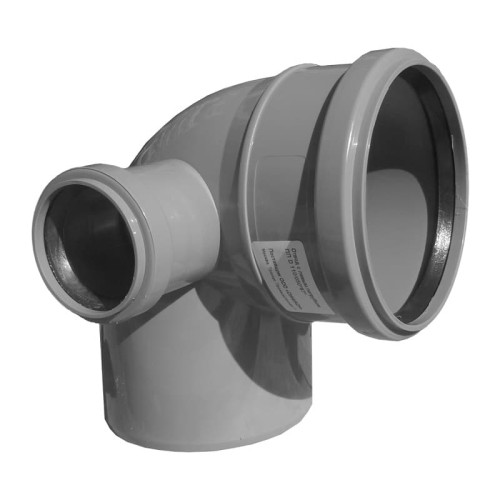 Отвод канализационный PP-H с выходом левый серый Дн 110-110 87гр б/нап в/к VALFEX в Перми