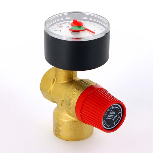 Клапан предохранительный латунный пружинный с манометром с внутренней резьбой SVM30 Watts 15 мм 1/2" в Перми
