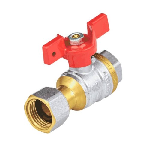 Кран запорный латунный полнопроходной с ручкой-бабочкой ВР-накидная гайка Ру 40 BV.530 MVI 15 мм 1/2" в Перми