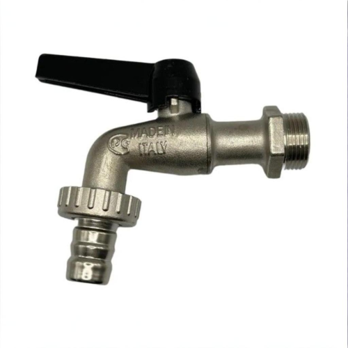 Кран шаровый латунный угловой стандартнопроходной с ручкой-рычагом НР-штуцер Ру 16 Bugatti 689 Bugatti 10 мм 1/2" в Перми