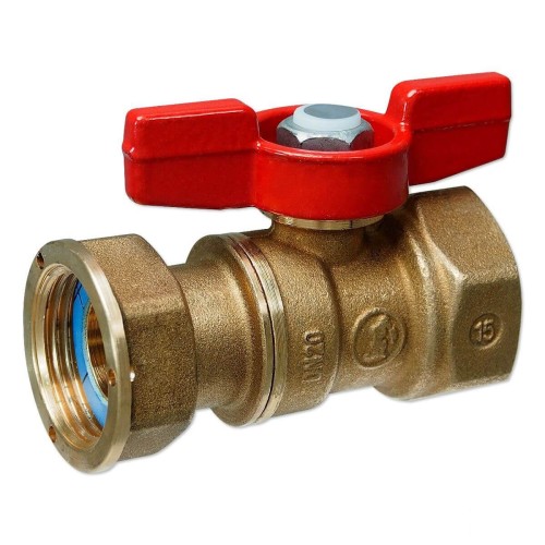 Кран запорный латунный стандартнопроходной для счетчиков с ручкой-бабочкой ВР-накидная гайка Ру 42 R251P Giacomini 20 мм 3/4" в Перми