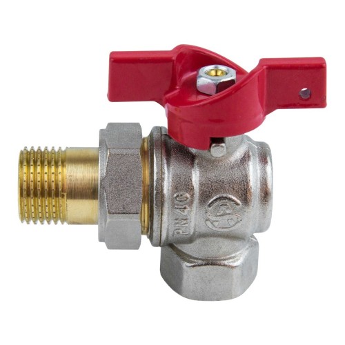 Кран запорный латунный угловой полнопроходной с ручкой-бабочкой ВР-НР-накидная гайка Ру 25 BV.533 MVI 15 мм 1/2" в Перми