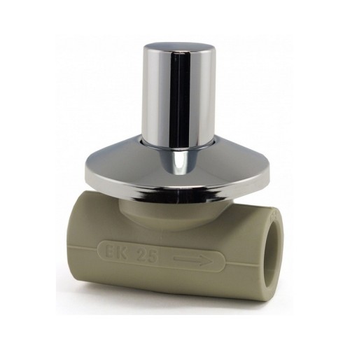 Кран полипропиленовый PP-R запорный прямой стандартнопроходной с внутренней пайкой серый ручка-вентиль Ру 10 Wavin Ekoplastik 25 мм ГОСТ 32415-2013 в Перми