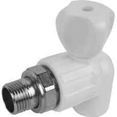 Кран полипропиленовый PP-R запорный угловой стандартнопроходной НР белый для радиатора Ру 25 VALFEX 25 мм 3/4" ГОСТ 32415-2013