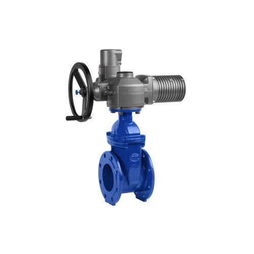 Задвижка чугунная фланцевая с электроприводом AUMA SA16.2 380В и обрезиненным клином KR12 500 мм в Перми