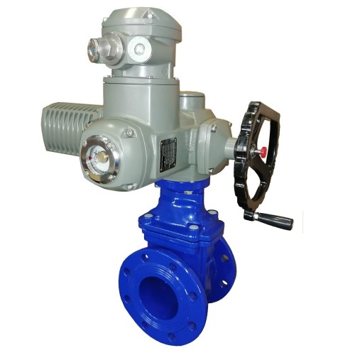 Задвижка чугунная фланцевая с электроприводом AUMA SA14.2 380В и обрезиненным клином KR12 200 мм в Перми